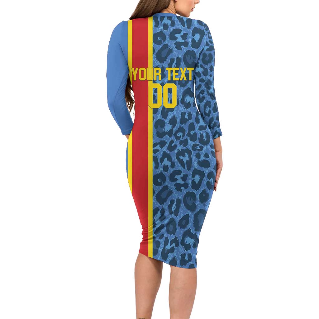 DR Congo Basketball Custom Long Sleeve Bodycon Dress Come On Leopards Skin Pattern - Wonder Print Shop