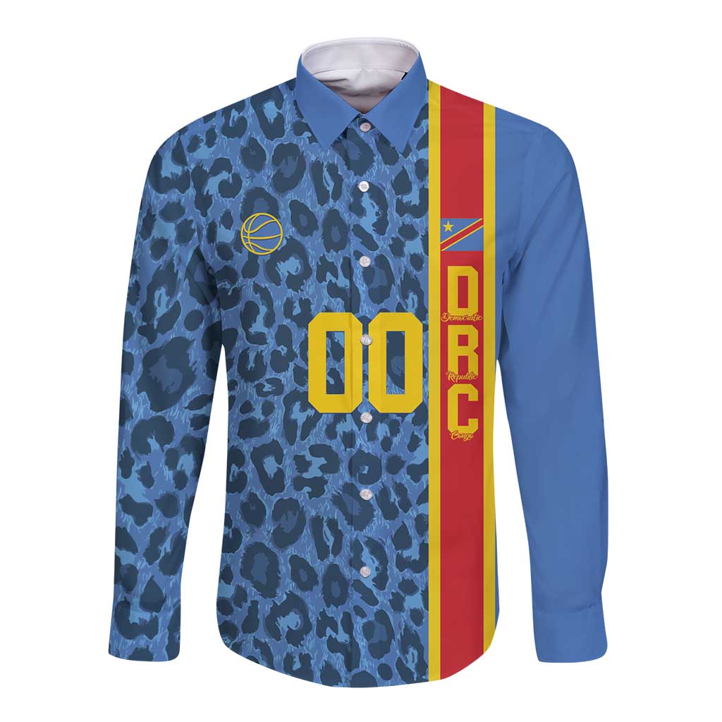 DR Congo Basketball Custom Long Sleeve Button Shirt Come On Leopards Skin Pattern - Wonder Print Shop