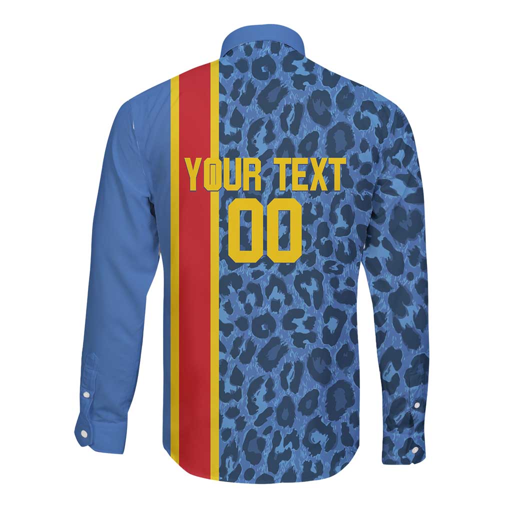 DR Congo Basketball Custom Long Sleeve Button Shirt Come On Leopards Skin Pattern - Wonder Print Shop