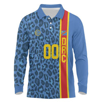 DR Congo Basketball Custom Long Sleeve Polo Shirt Come On Leopards Skin Pattern - Wonder Print Shop