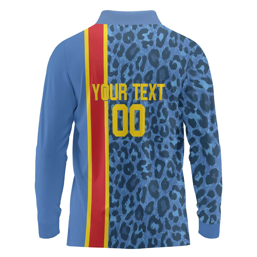 DR Congo Basketball Custom Long Sleeve Polo Shirt Come On Leopards Skin Pattern - Wonder Print Shop