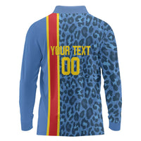 DR Congo Basketball Custom Long Sleeve Polo Shirt Come On Leopards Skin Pattern - Wonder Print Shop