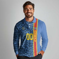 DR Congo Basketball Custom Long Sleeve Polo Shirt Come On Leopards Skin Pattern - Wonder Print Shop