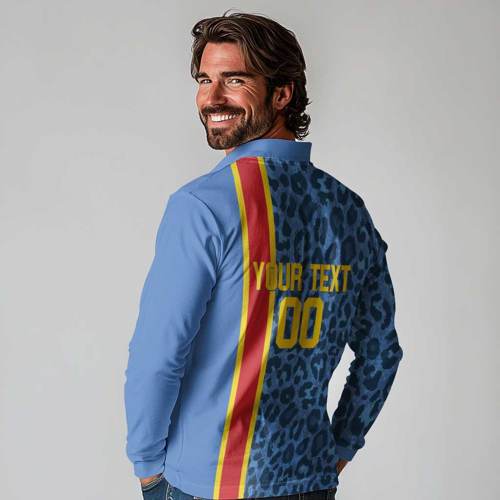 DR Congo Basketball Custom Long Sleeve Polo Shirt Come On Leopards Skin Pattern - Wonder Print Shop