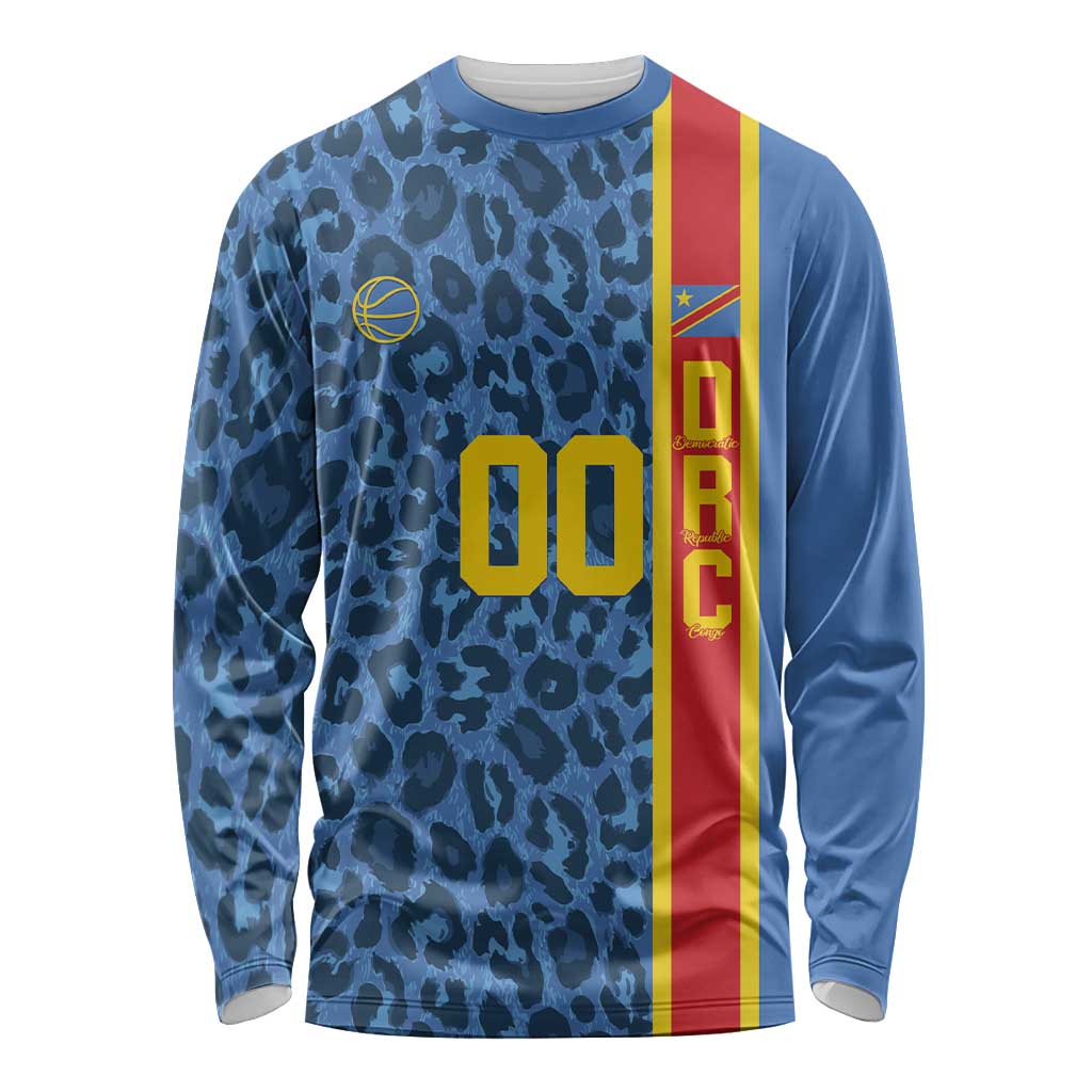 DR Congo Basketball Custom Long Sleeve Shirt Come On Leopards Skin Pattern - Wonder Print Shop