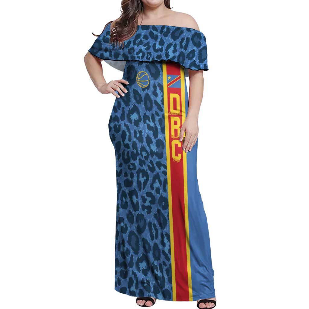 DR Congo Basketball Custom Off Shoulder Maxi Dress Come On Leopards Skin Pattern - Wonder Print Shop