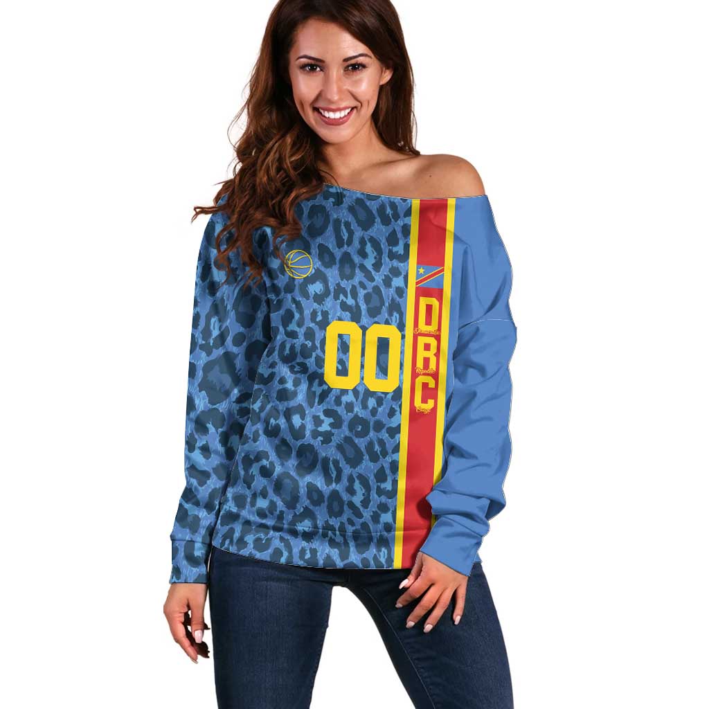 DR Congo Basketball Custom Off Shoulder Sweater Come On Leopards Skin Pattern - Wonder Print Shop