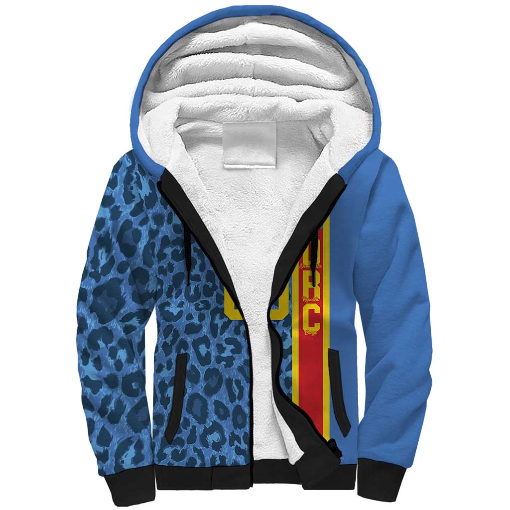 DR Congo Basketball Custom Sherpa Hoodie Come On Leopards Skin Pattern - Wonder Print Shop