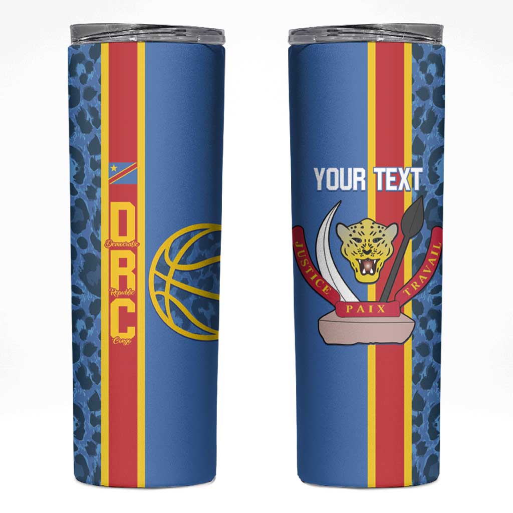 DR Congo Basketball Custom Skinny Tumbler Come On Leopards Skin Pattern - Wonder Print Shop