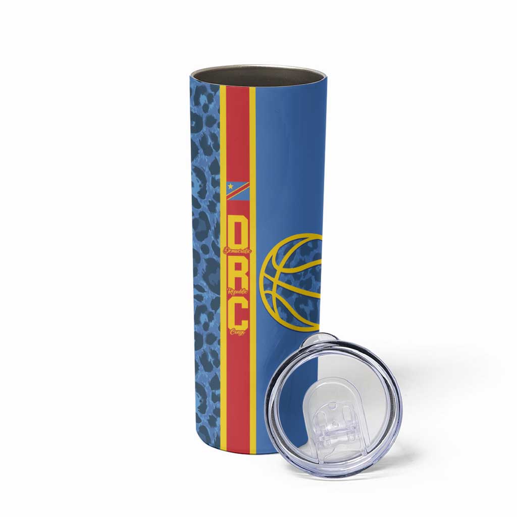 DR Congo Basketball Custom Skinny Tumbler Come On Leopards Skin Pattern - Wonder Print Shop