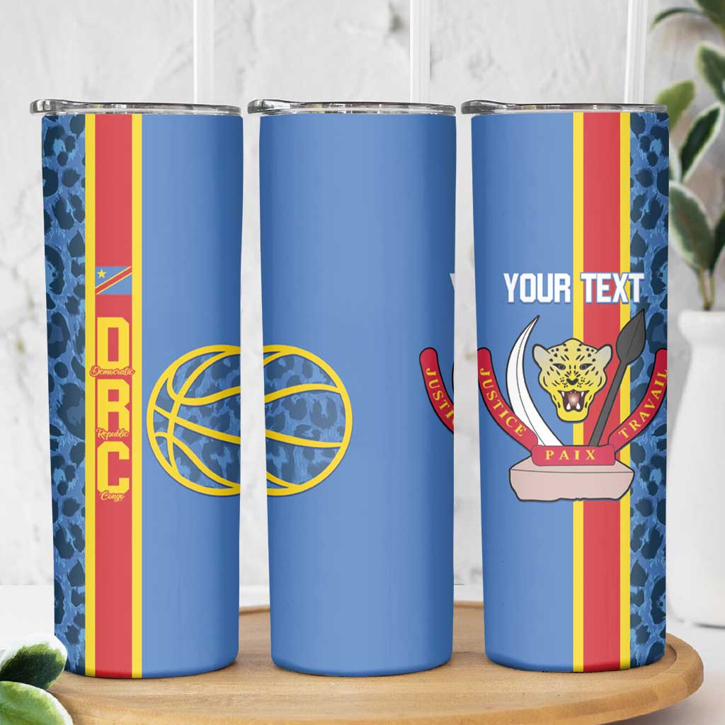 DR Congo Basketball Custom Skinny Tumbler Come On Leopards Skin Pattern - Wonder Print Shop