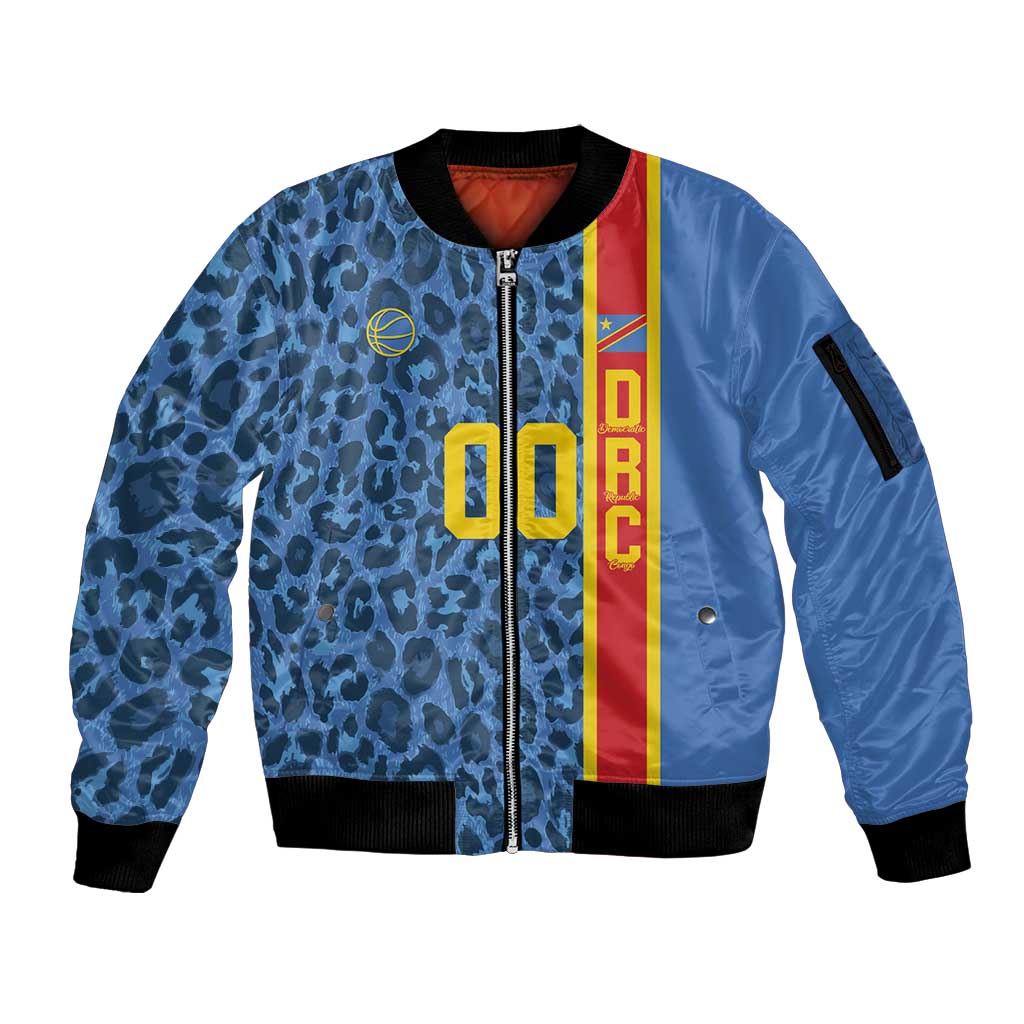 DR Congo Basketball Custom Sleeve Zip Bomber Jacket Come On Leopards Skin Pattern - Wonder Print Shop