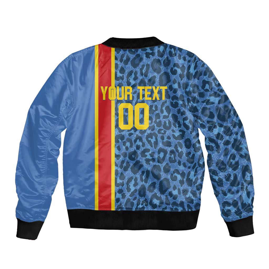 DR Congo Basketball Custom Sleeve Zip Bomber Jacket Come On Leopards Skin Pattern - Wonder Print Shop
