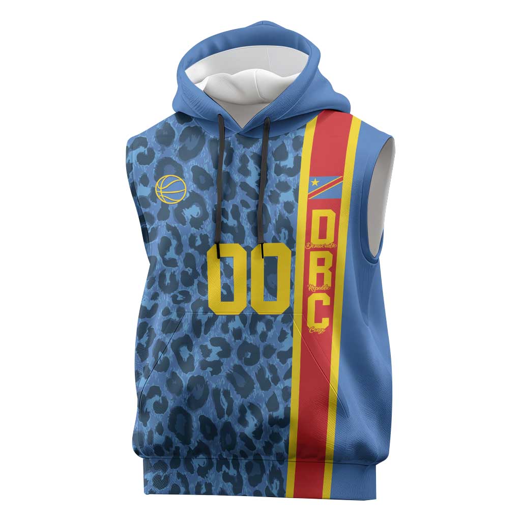 DR Congo Basketball Custom Sleeveless Hoodie Come On Leopards Skin Pattern - Wonder Print Shop