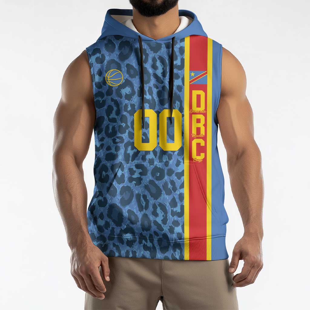 DR Congo Basketball Custom Sleeveless Hoodie Come On Leopards Skin Pattern - Wonder Print Shop