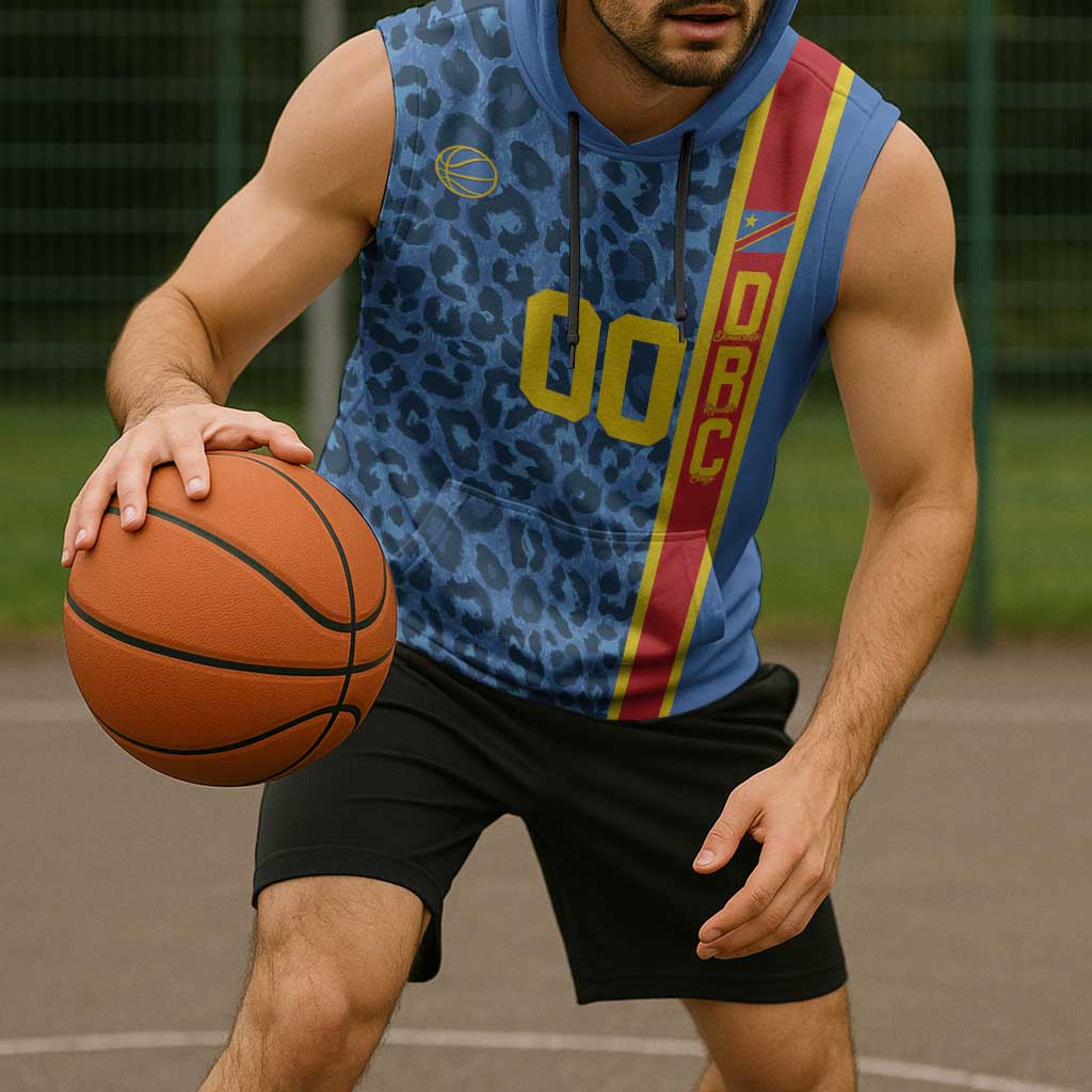 DR Congo Basketball Custom Sleeveless Hoodie Come On Leopards Skin Pattern - Wonder Print Shop
