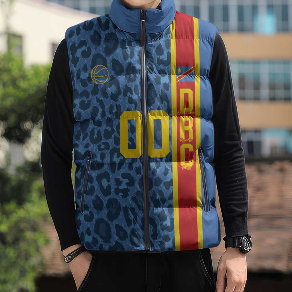 DR Congo Basketball Custom Sleeveless Puffer Jacket Come On Leopards Skin Pattern - Wonder Print Shop