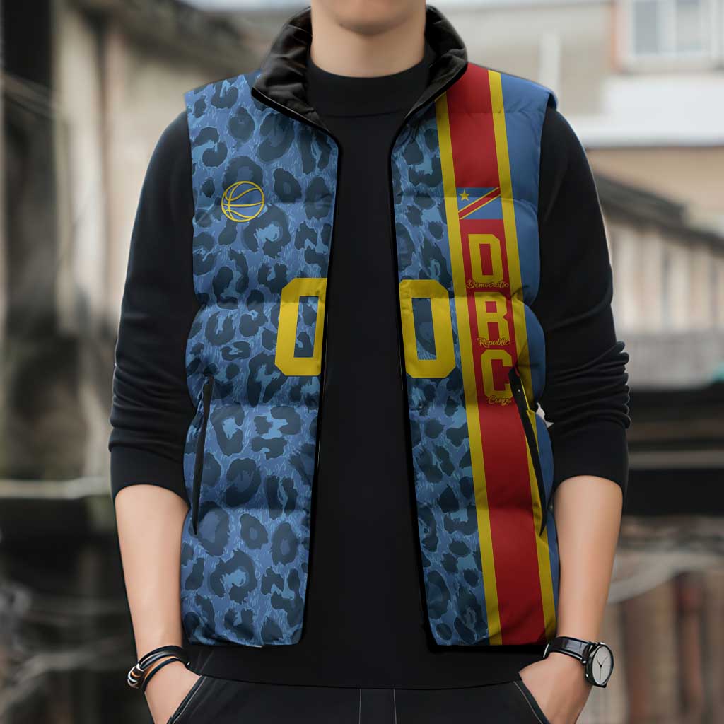 DR Congo Basketball Custom Sleeveless Puffer Jacket Come On Leopards Skin Pattern - Wonder Print Shop