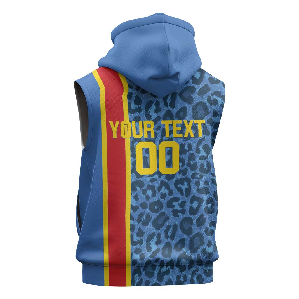 DR Congo Basketball Custom Sleeveless Zip Hoodie Come On Leopards Skin Pattern - Wonder Print Shop