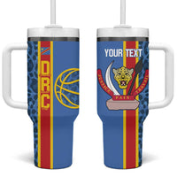 DR Congo Basketball Custom Tumbler With Handle Come On Leopards Skin Pattern - Wonder Print Shop