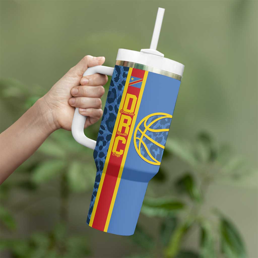 DR Congo Basketball Custom Tumbler With Handle Come On Leopards Skin Pattern - Wonder Print Shop