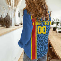 DR Congo Basketball Custom Women Casual Shirt Come On Leopards Skin Pattern - Wonder Print Shop