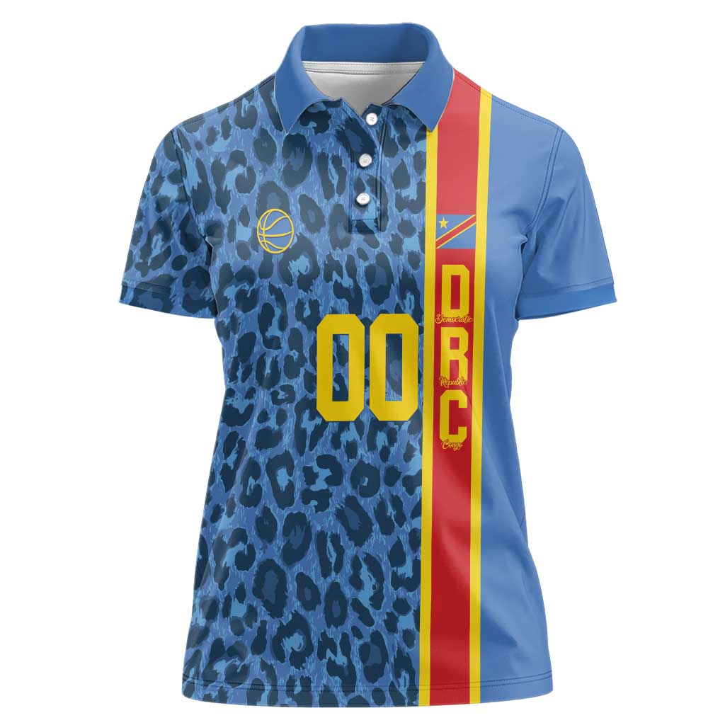 DR Congo Basketball Custom Women Polo Shirt Come On Leopards Skin Pattern - Wonder Print Shop