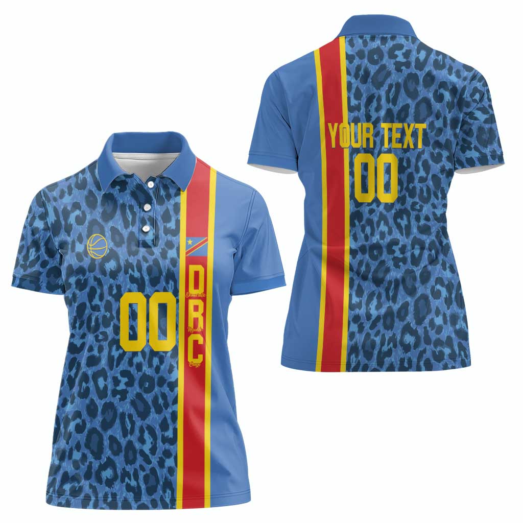 DR Congo Basketball Custom Women Polo Shirt Come On Leopards Skin Pattern - Wonder Print Shop