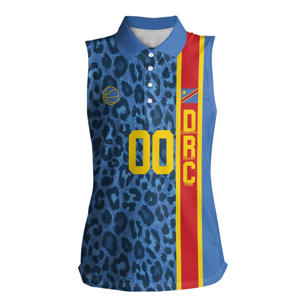DR Congo Basketball Custom Women Sleeveless Polo Shirt Come On Leopards Skin Pattern - Wonder Print Shop