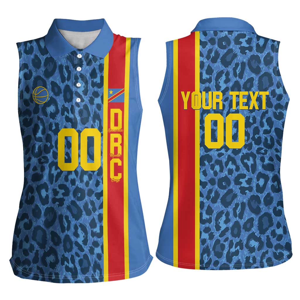 DR Congo Basketball Custom Women Sleeveless Polo Shirt Come On Leopards Skin Pattern - Wonder Print Shop