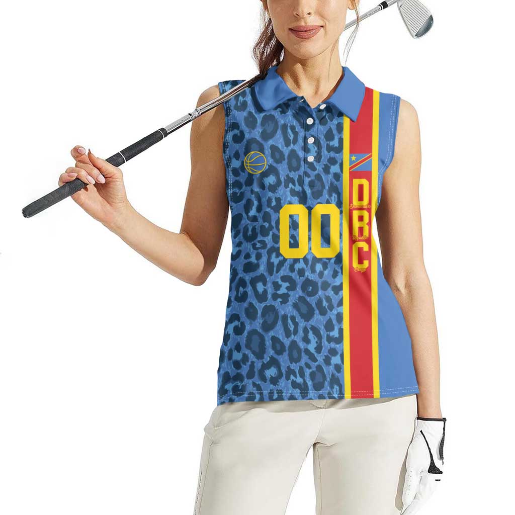 DR Congo Basketball Custom Women Sleeveless Polo Shirt Come On Leopards Skin Pattern - Wonder Print Shop