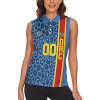 DR Congo Basketball Custom Women Sleeveless Polo Shirt Come On Leopards Skin Pattern - Wonder Print Shop
