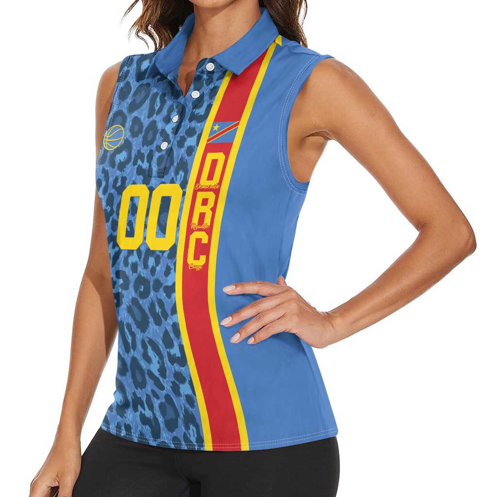 DR Congo Basketball Custom Women Sleeveless Polo Shirt Come On Leopards Skin Pattern - Wonder Print Shop