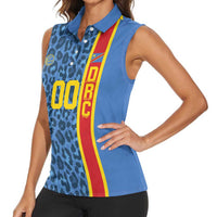 DR Congo Basketball Custom Women Sleeveless Polo Shirt Come On Leopards Skin Pattern - Wonder Print Shop