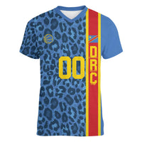 DR Congo Basketball Custom Women V-Neck T-Shirt Come On Leopards Skin Pattern - Wonder Print Shop