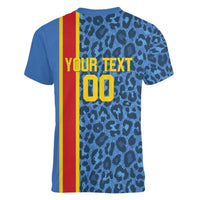 DR Congo Basketball Custom Women V-Neck T-Shirt Come On Leopards Skin Pattern - Wonder Print Shop