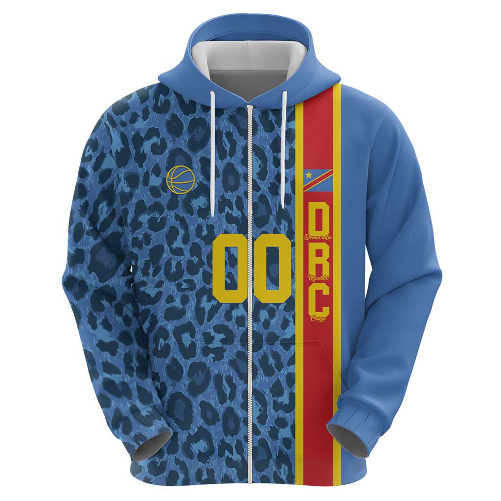DR Congo Basketball Custom Zip Hoodie Come On Leopards Skin Pattern - Wonder Print Shop