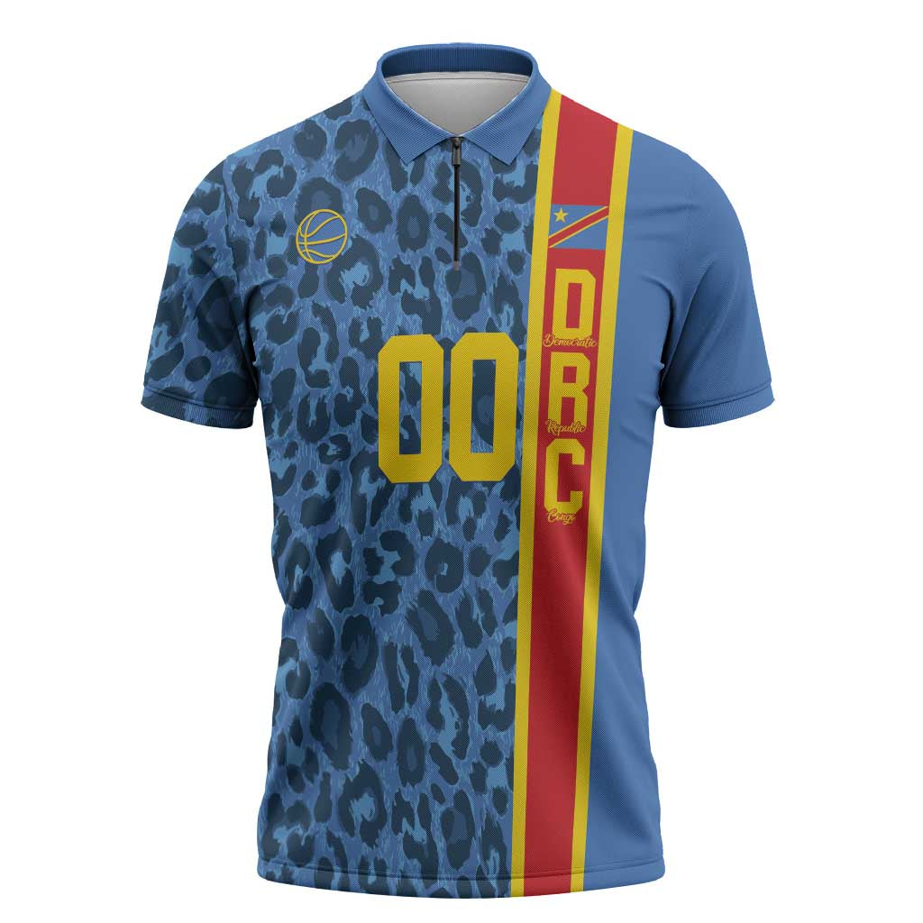 DR Congo Basketball Custom Zipper Polo Shirt Come On Leopards Skin Pattern - Wonder Print Shop