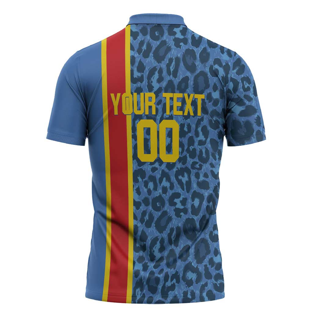 DR Congo Basketball Custom Zipper Polo Shirt Come On Leopards Skin Pattern - Wonder Print Shop