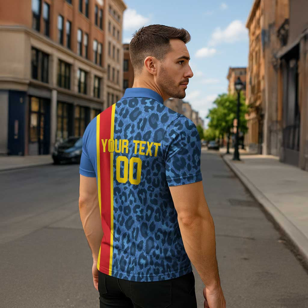 DR Congo Basketball Custom Zipper Polo Shirt Come On Leopards Skin Pattern - Wonder Print Shop