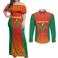 Madagascar Basketball Custom Couples Matching Off Shoulder Maxi Dress and Long Sleeve Button Shirt Come On Angel Manzano - Wonder Print Shop