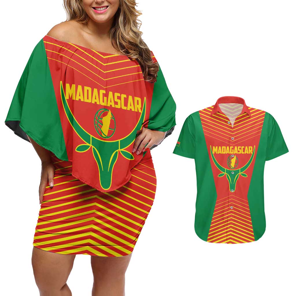 Madagascar Basketball Custom Couples Matching Off Shoulder Short Dress and Hawaiian Shirt Come On Angel Manzano - Wonder Print Shop