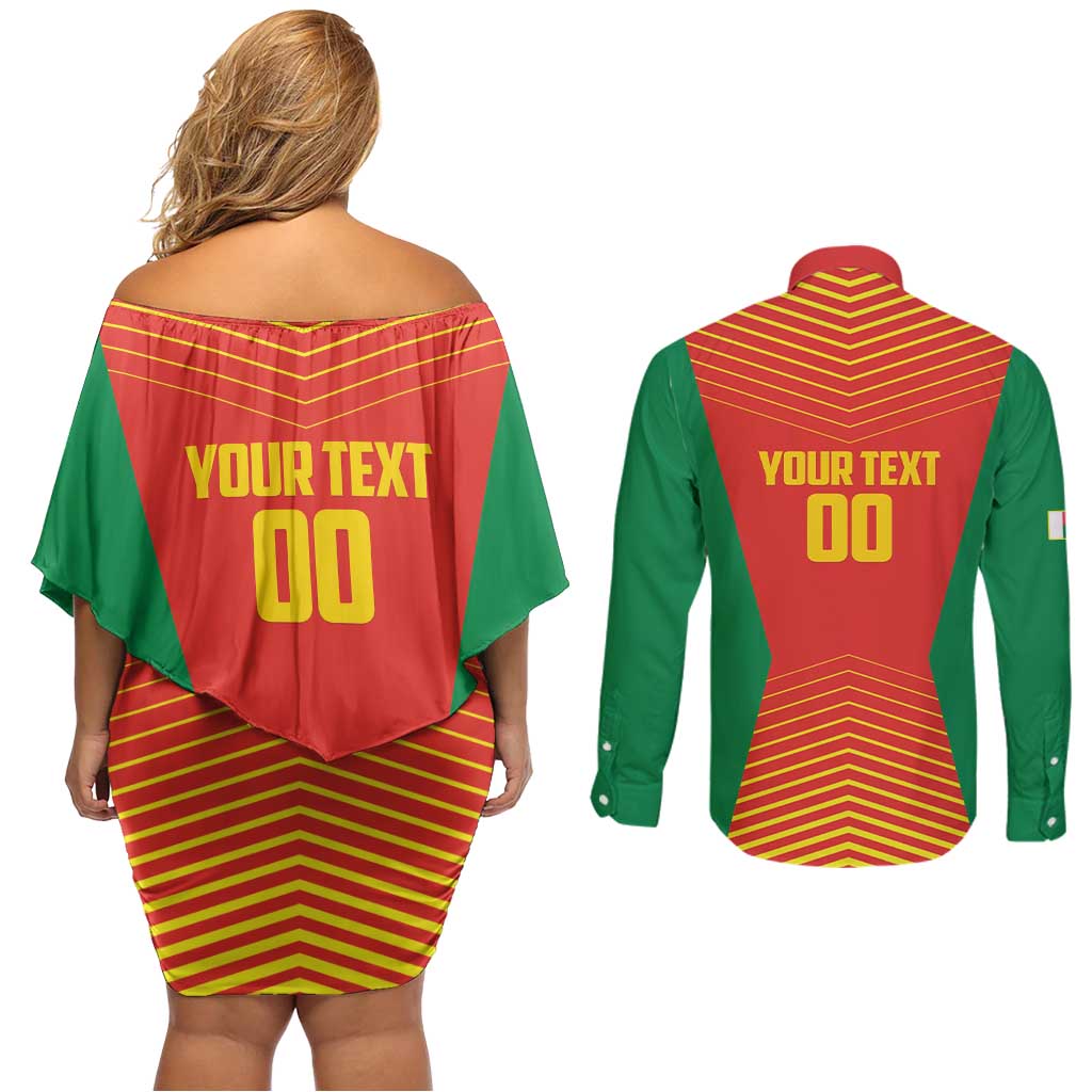 Madagascar Basketball Custom Couples Matching Off Shoulder Short Dress and Long Sleeve Button Shirt Come On Angel Manzano - Wonder Print Shop