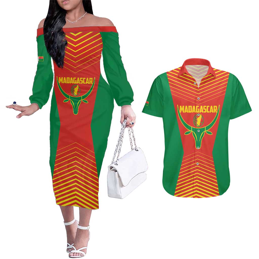 Madagascar Basketball Custom Couples Matching Off The Shoulder Long Sleeve Dress and Hawaiian Shirt Come On Angel Manzano - Wonder Print Shop