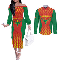 Madagascar Basketball Custom Couples Matching Off The Shoulder Long Sleeve Dress and Long Sleeve Button Shirt Come On Angel Manzano - Wonder Print Shop