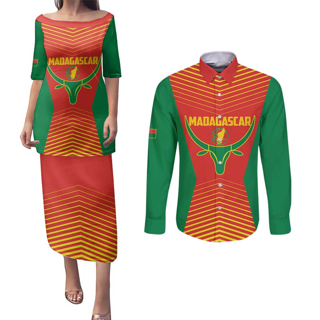 Madagascar Basketball Custom Couples Matching Puletasi and Long Sleeve Button Shirt Come On Angel Manzano - Wonder Print Shop