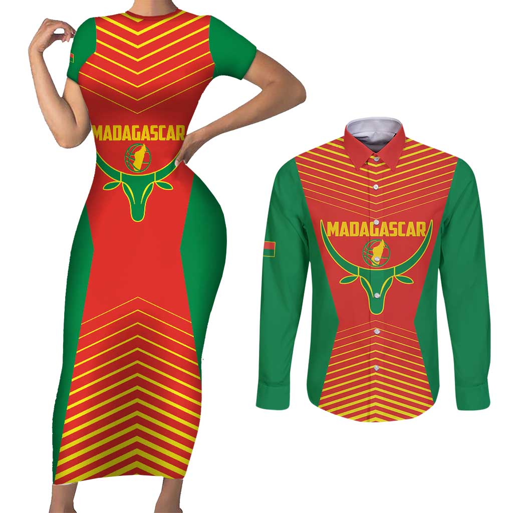 Madagascar Basketball Custom Couples Matching Short Sleeve Bodycon Dress and Long Sleeve Button Shirt Come On Angel Manzano - Wonder Print Shop