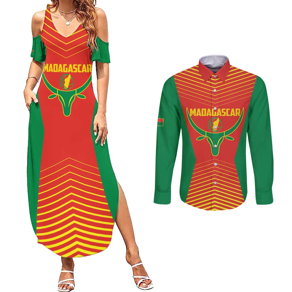 Madagascar Basketball Custom Couples Matching Summer Maxi Dress and Long Sleeve Button Shirt Come On Angel Manzano - Wonder Print Shop