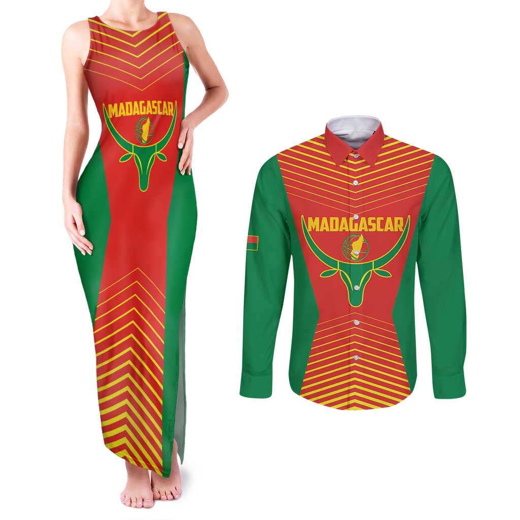 Madagascar Basketball Custom Couples Matching Tank Maxi Dress and Long Sleeve Button Shirt Come On Angel Manzano - Wonder Print Shop