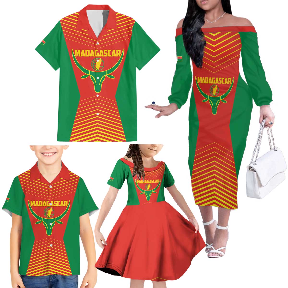 Madagascar Basketball Custom Family Matching Off The Shoulder Long Sleeve Dress and Hawaiian Shirt Come On Angel Manzano - Wonder Print Shop